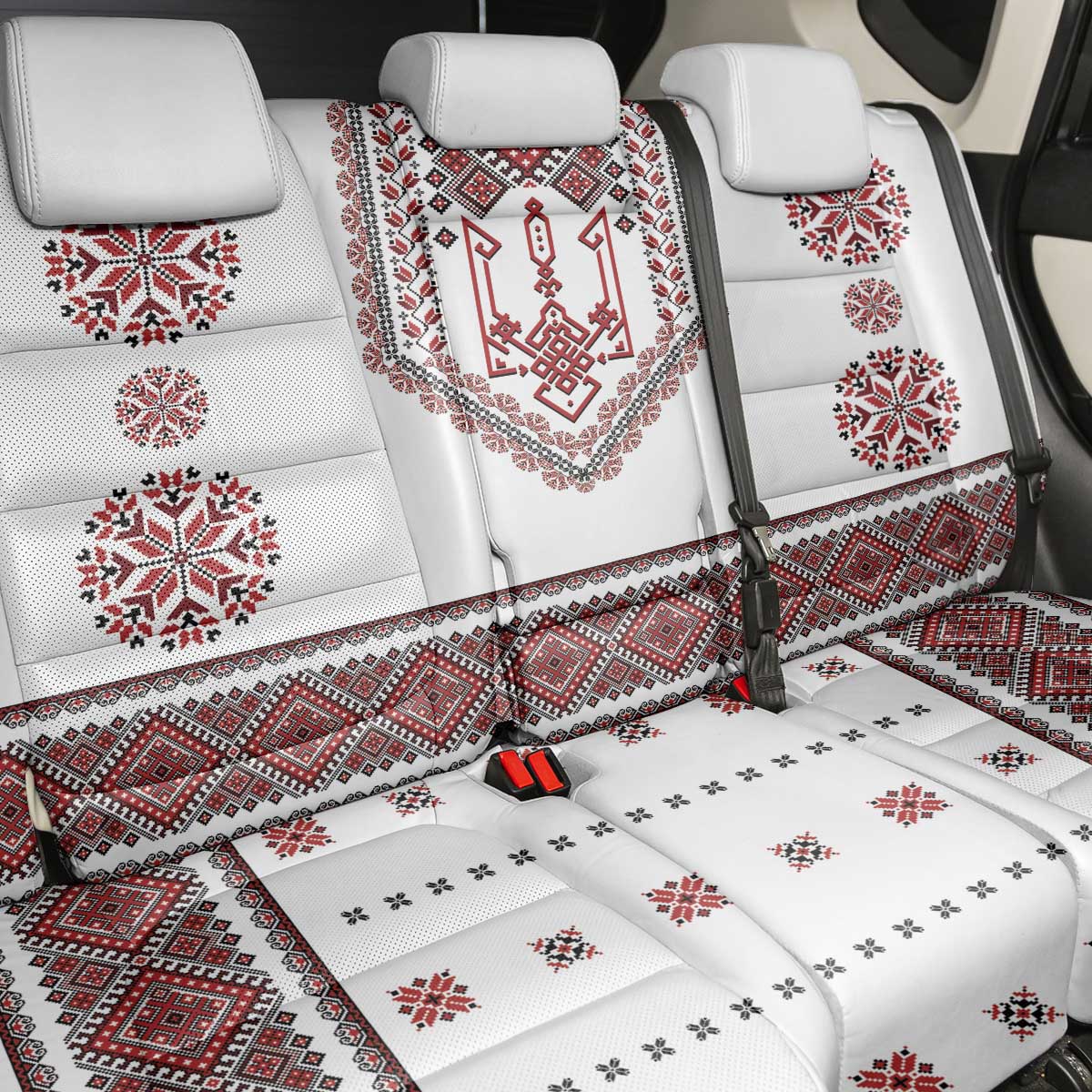 Ukraine Vyshyvanka Inspired Patterns Back Car Seat Cover White