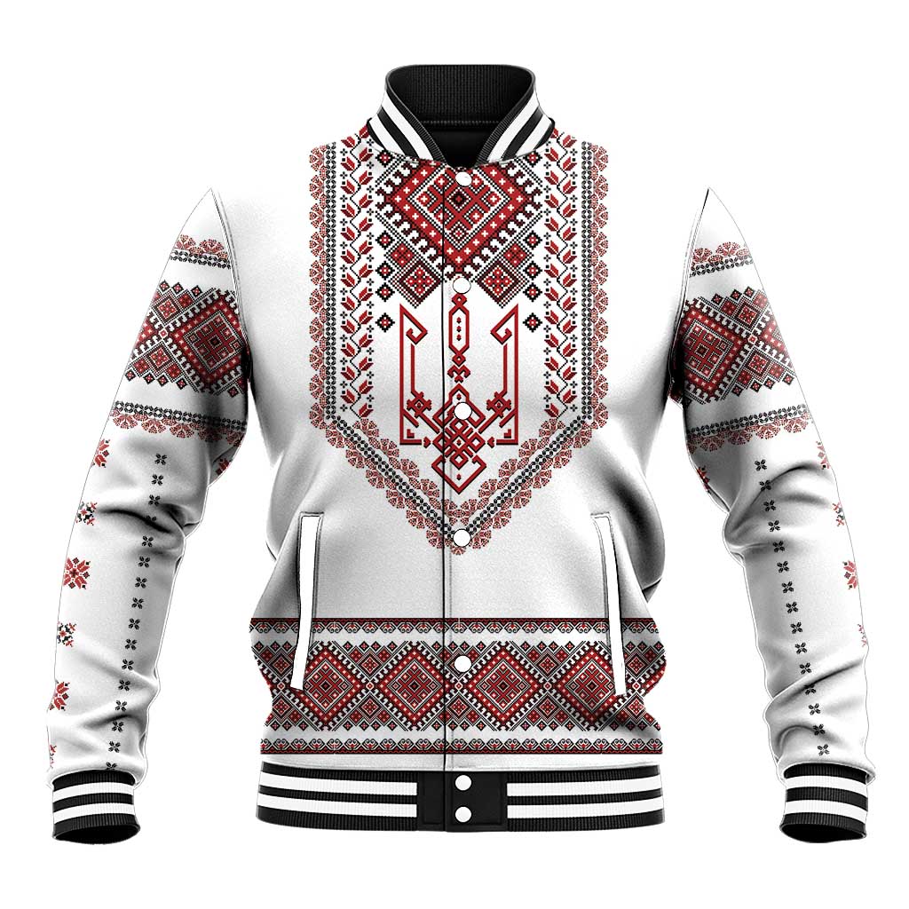Ukraine Vyshyvanka Inspired Patterns Baseball Jacket White