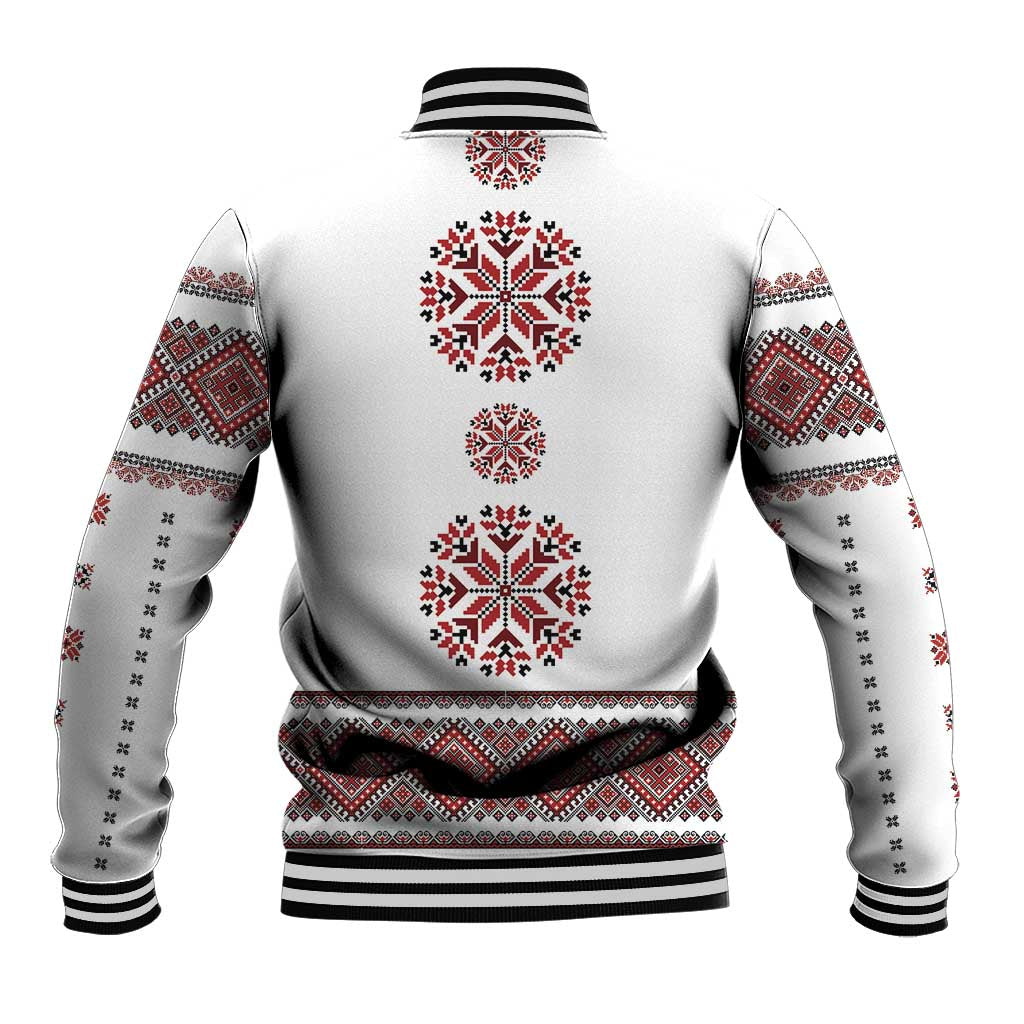 Ukraine Vyshyvanka Inspired Patterns Baseball Jacket White