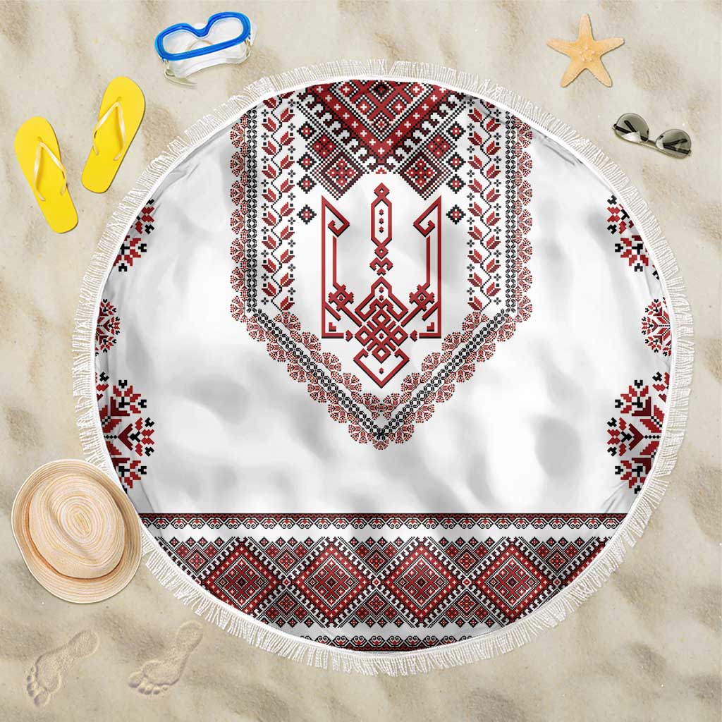 Ukraine Vyshyvanka Inspired Patterns Beach Blanket White