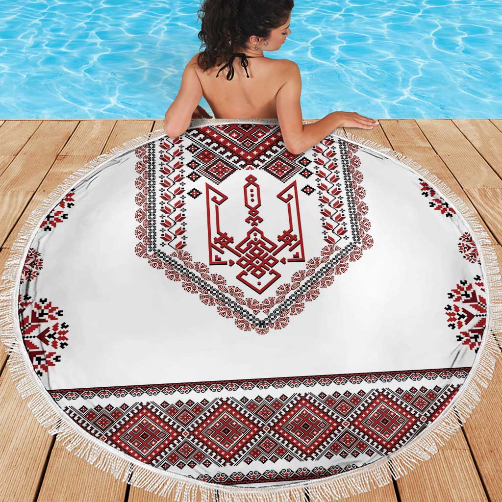 Ukraine Vyshyvanka Inspired Patterns Beach Blanket White