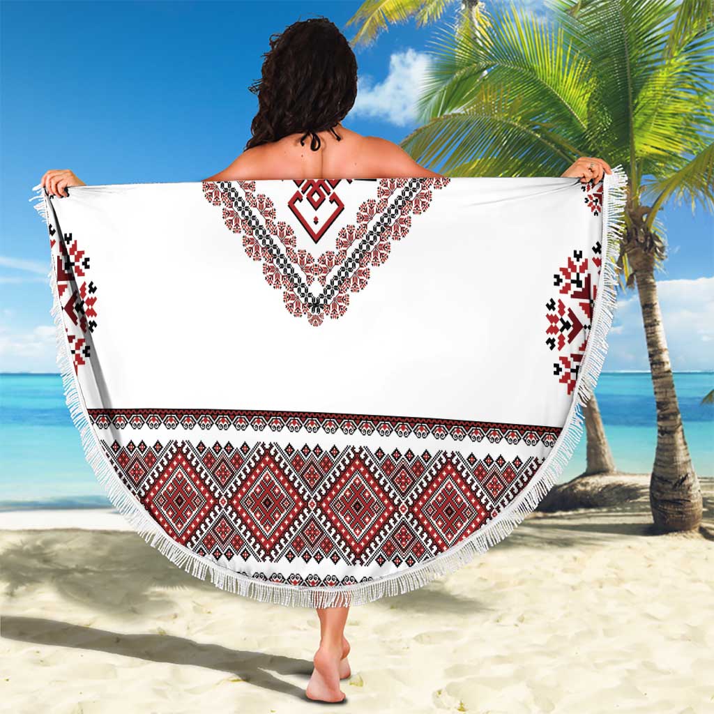 Ukraine Vyshyvanka Inspired Patterns Beach Blanket White