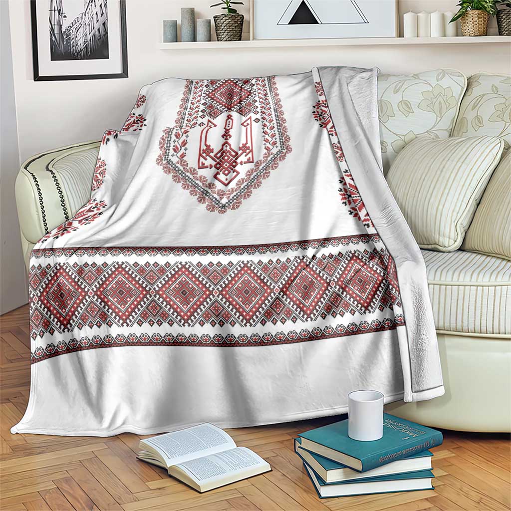 Ukraine Vyshyvanka Inspired Patterns Blanket White