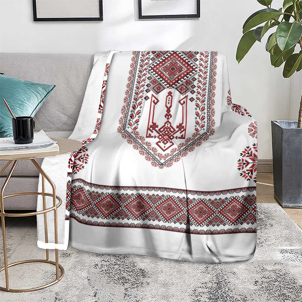 Ukraine Vyshyvanka Inspired Patterns Blanket White