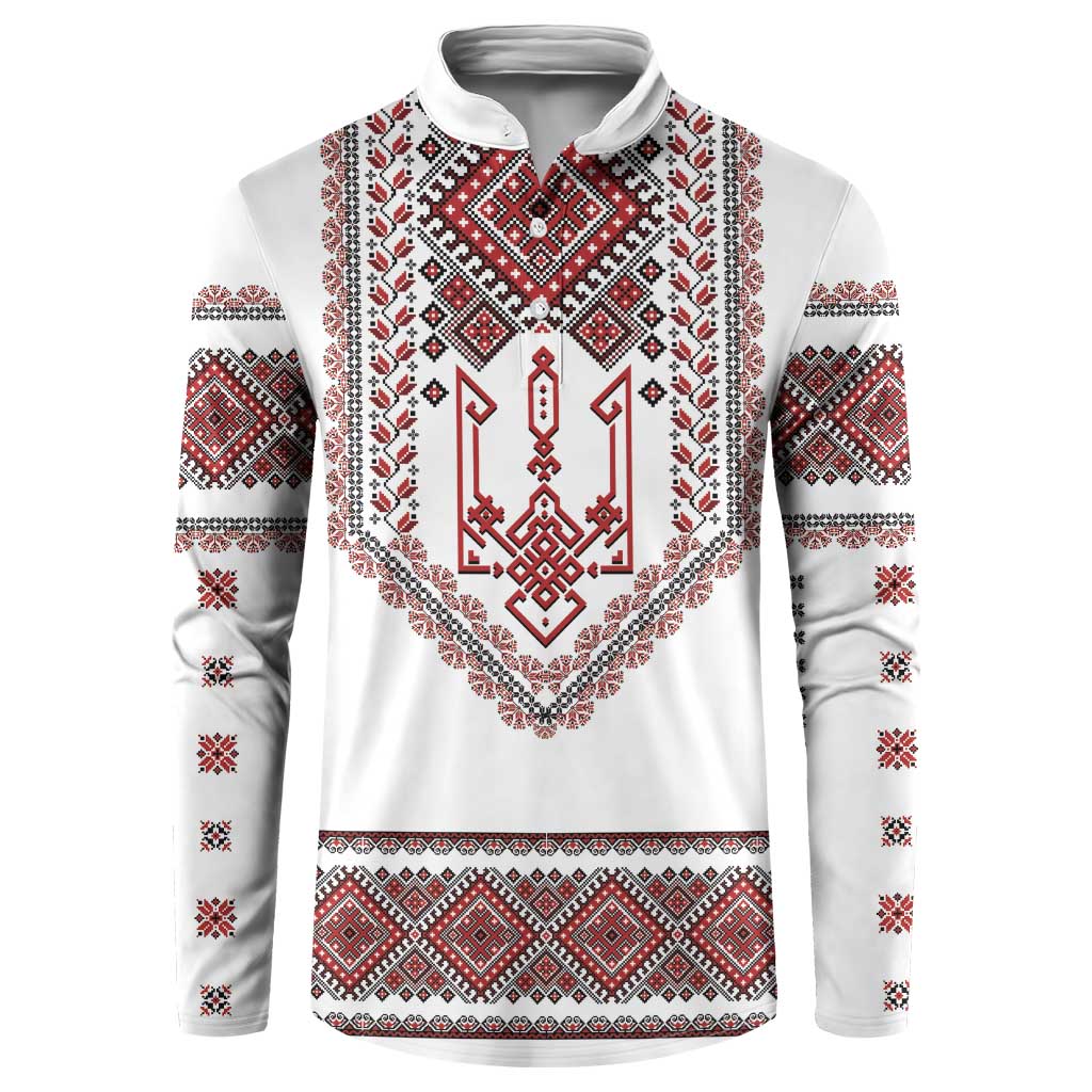 Ukraine Vyshyvanka Inspired Patterns Button Sweatshirt White