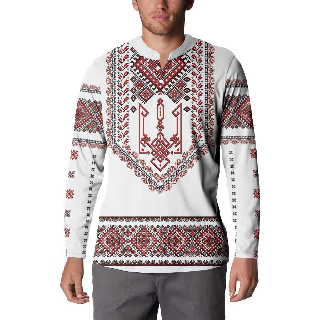 Ukraine Vyshyvanka Inspired Patterns Button Sweatshirt White