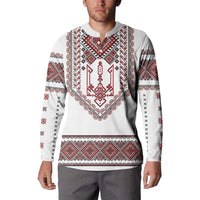 Ukraine Vyshyvanka Inspired Patterns Button Sweatshirt White