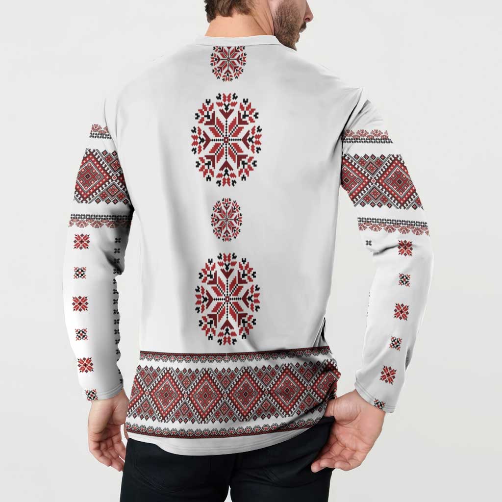 Ukraine Vyshyvanka Inspired Patterns Button Sweatshirt White
