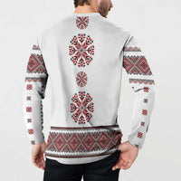 Ukraine Vyshyvanka Inspired Patterns Button Sweatshirt White
