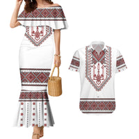Ukraine Vyshyvanka Inspired Patterns Couples Matching Mermaid Dress and Hawaiian Shirt White