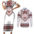 Ukraine Vyshyvanka Inspired Patterns Couples Matching Short Sleeve Bodycon Dress and Long Sleeve Button Shirt White