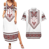 Ukraine Vyshyvanka Inspired Patterns Couples Matching Summer Maxi Dress and Hawaiian Shirt White
