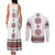 Ukraine Vyshyvanka Inspired Patterns Couples Matching Tank Maxi Dress and Long Sleeve Button Shirt White