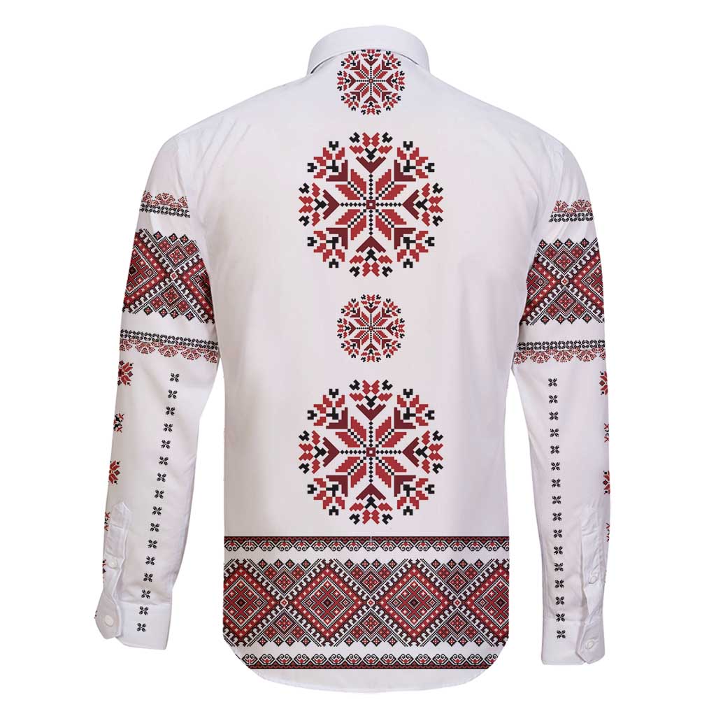 Ukraine Vyshyvanka Inspired Patterns Family Matching Long Sleeve Bodycon Dress and Hawaiian Shirt White
