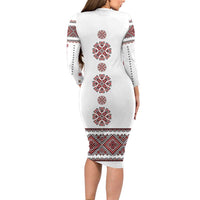 Ukraine Vyshyvanka Inspired Patterns Family Matching Long Sleeve Bodycon Dress and Hawaiian Shirt White