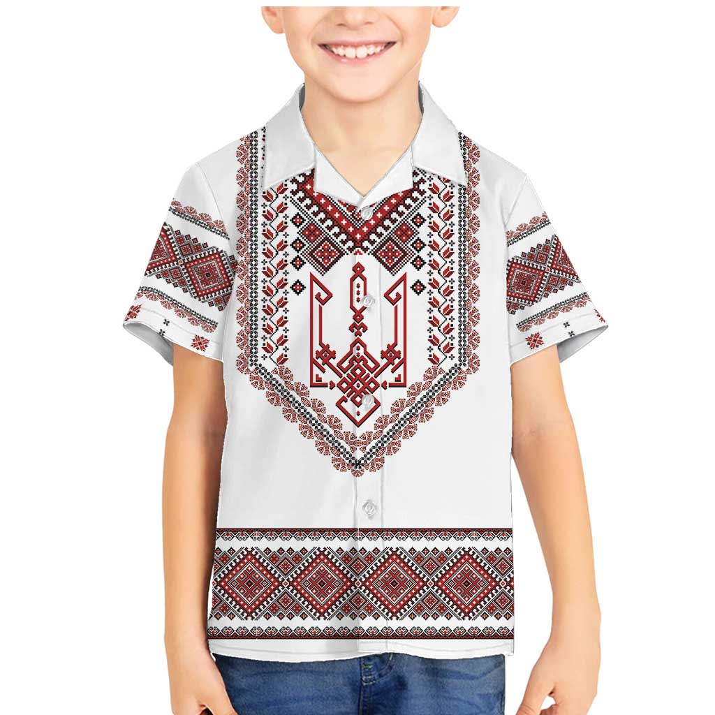 Ukraine Vyshyvanka Inspired Patterns Family Matching Mermaid Dress and Hawaiian Shirt White