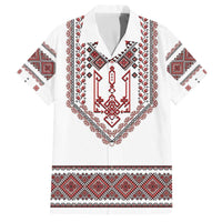 Ukraine Vyshyvanka Inspired Patterns Family Matching Off The Shoulder Long Sleeve Dress and Hawaiian Shirt White