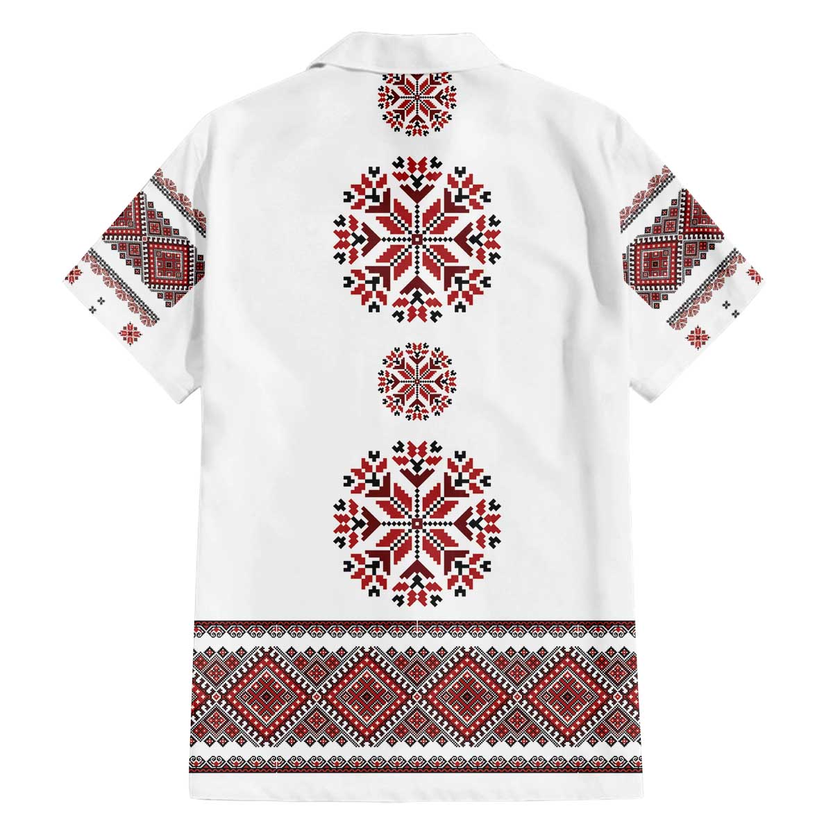 Ukraine Vyshyvanka Inspired Patterns Family Matching Off The Shoulder Long Sleeve Dress and Hawaiian Shirt White