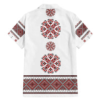 Ukraine Vyshyvanka Inspired Patterns Family Matching Off The Shoulder Long Sleeve Dress and Hawaiian Shirt White