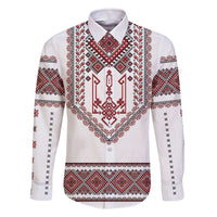 Ukraine Vyshyvanka Inspired Patterns Family Matching Off The Shoulder Long Sleeve Dress and Hawaiian Shirt White