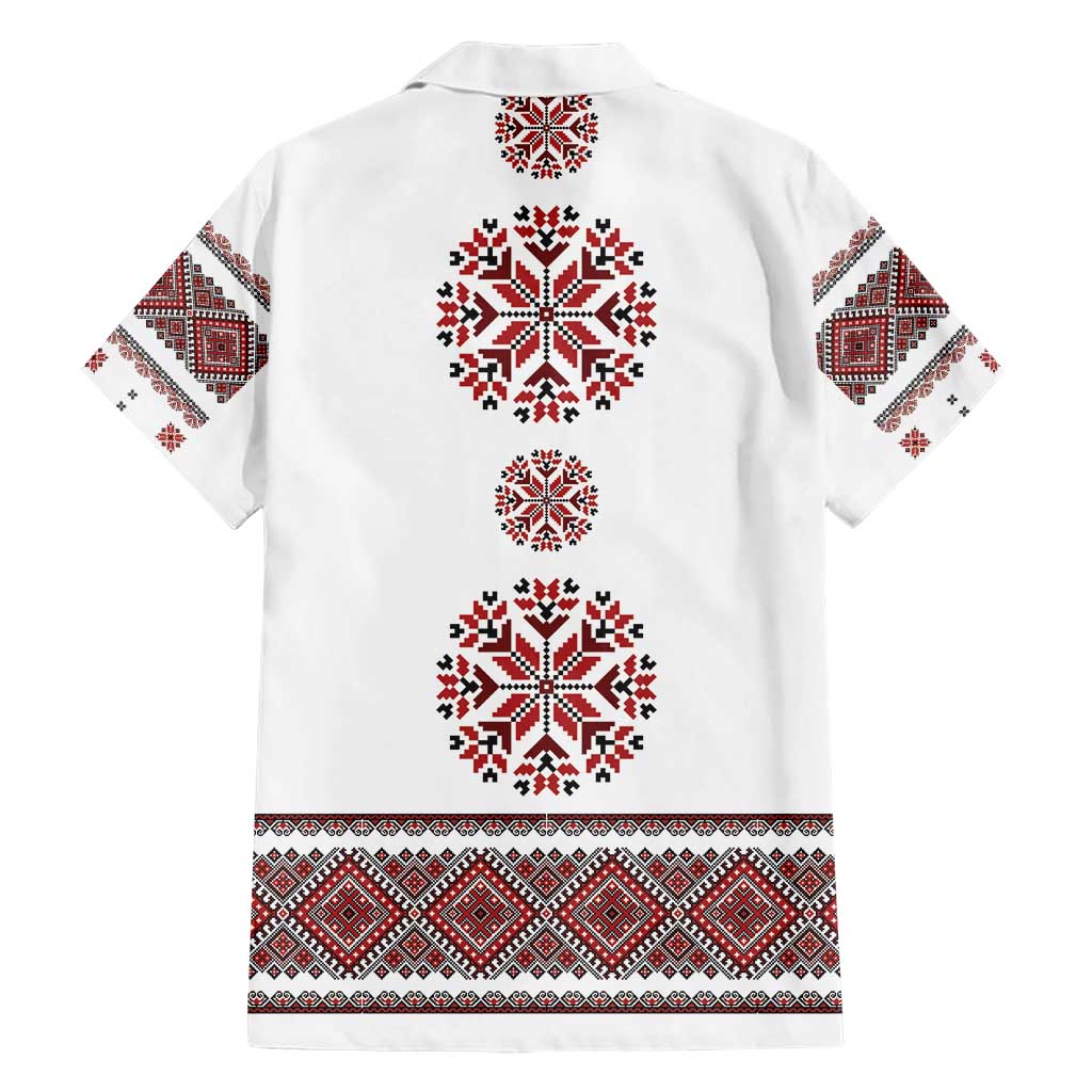 Ukraine Vyshyvanka Inspired Patterns Family Matching Short Sleeve Bodycon Dress and Hawaiian Shirt White
