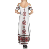 Ukraine Vyshyvanka Inspired Patterns Family Matching Summer Maxi Dress and Hawaiian Shirt White