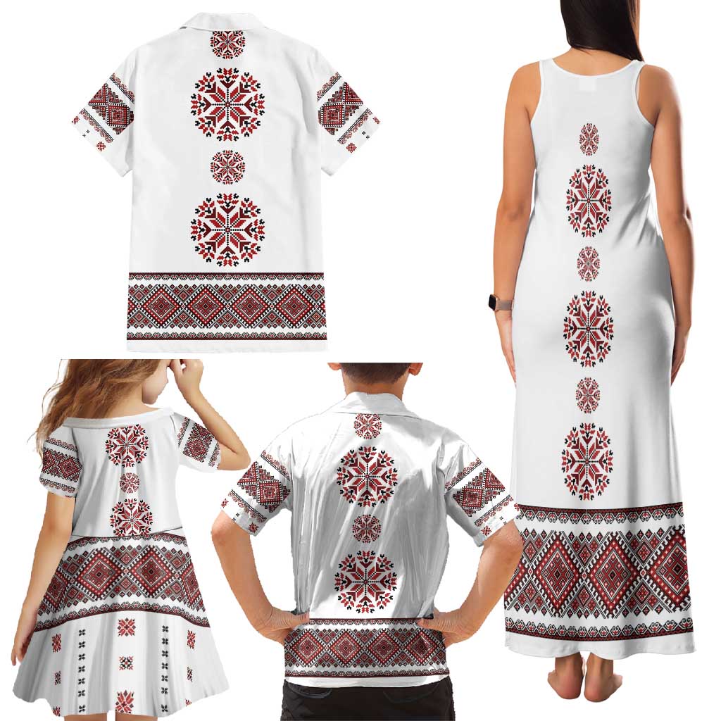 Ukraine Vyshyvanka Inspired Patterns Family Matching Tank Maxi Dress and Hawaiian Shirt White
