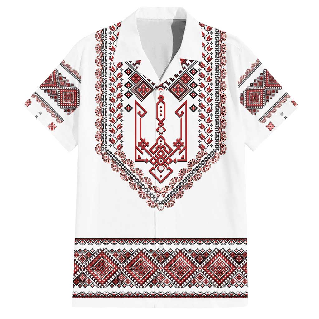 Ukraine Vyshyvanka Inspired Patterns Family Matching Tank Maxi Dress and Hawaiian Shirt White