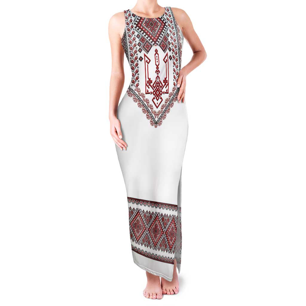 Ukraine Vyshyvanka Inspired Patterns Family Matching Tank Maxi Dress and Hawaiian Shirt White