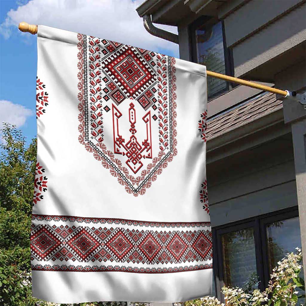 Ukraine Vyshyvanka Inspired Patterns Garden Flag White