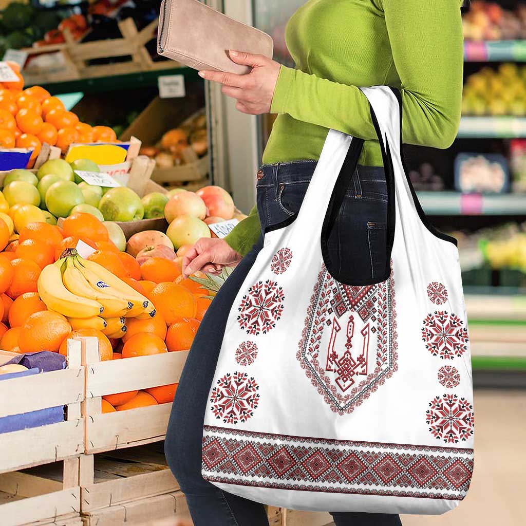 Ukraine Vyshyvanka Inspired Patterns Grocery Bag White