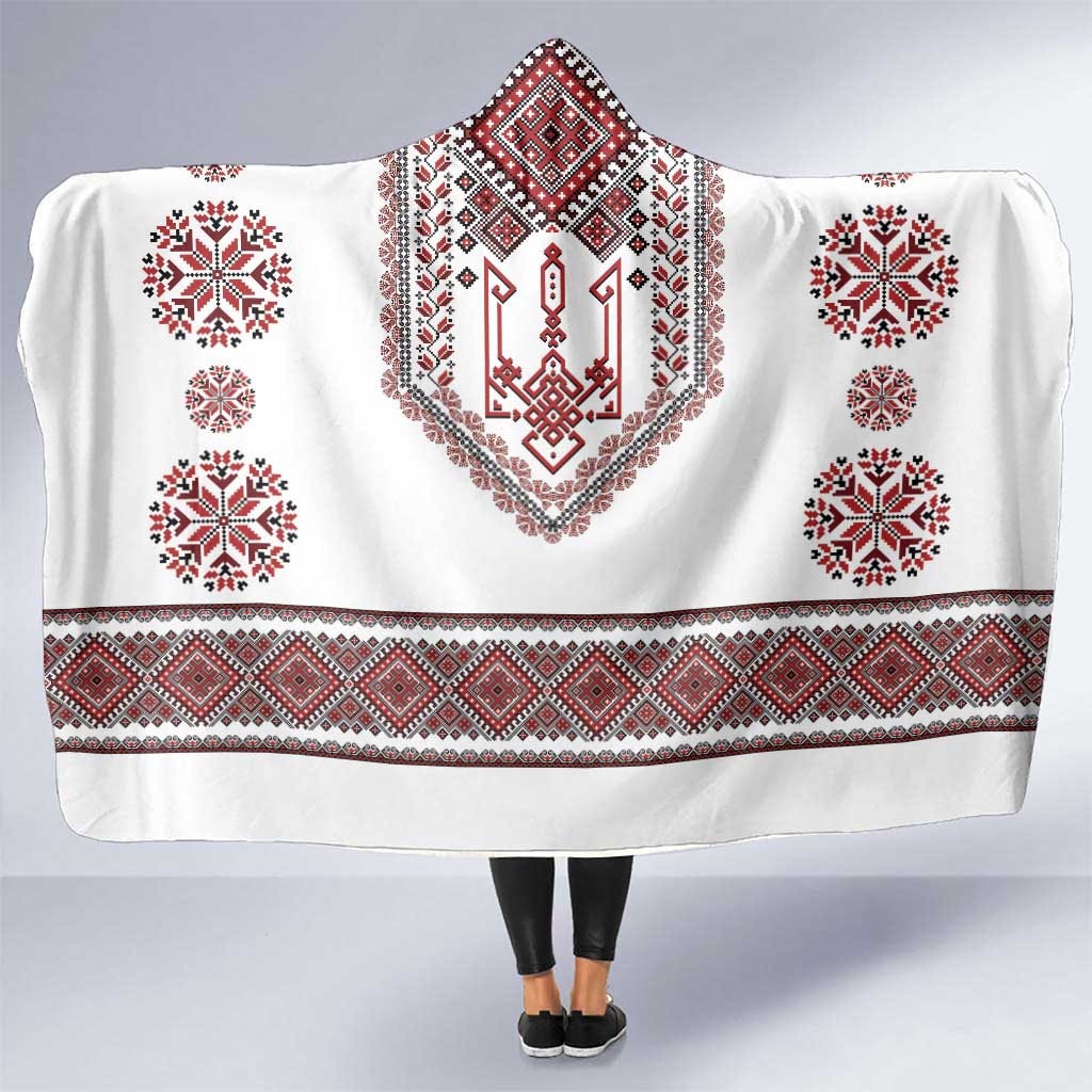 Ukraine Vyshyvanka Inspired Patterns Hooded Blanket White