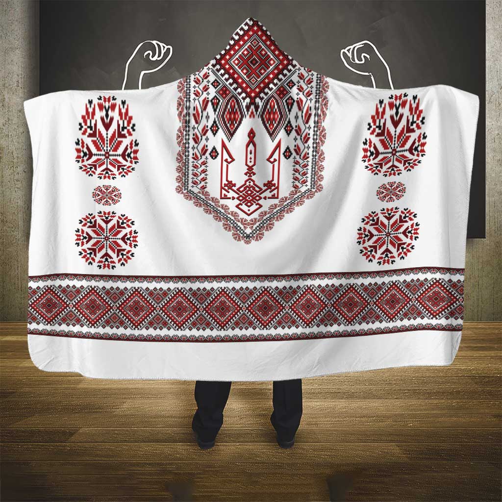 Ukraine Vyshyvanka Inspired Patterns Hooded Blanket White
