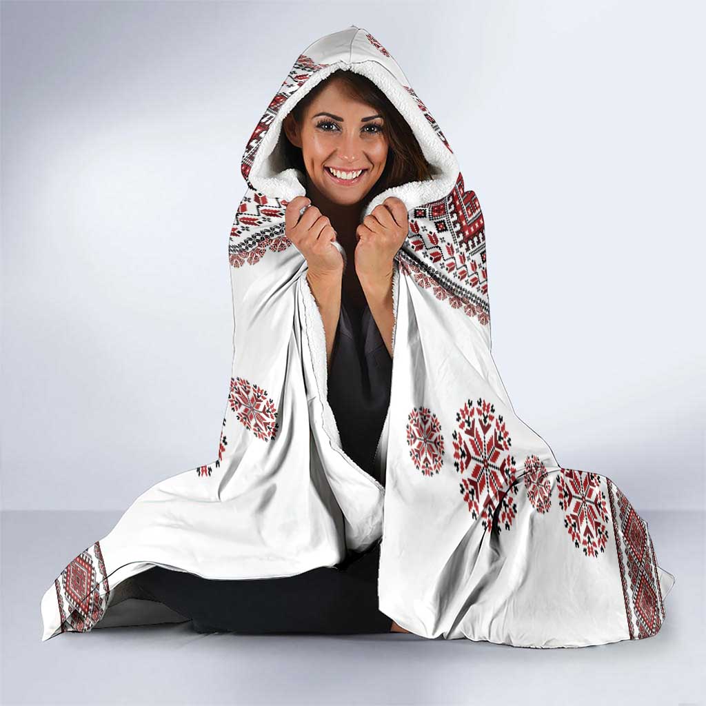Ukraine Vyshyvanka Inspired Patterns Hooded Blanket White