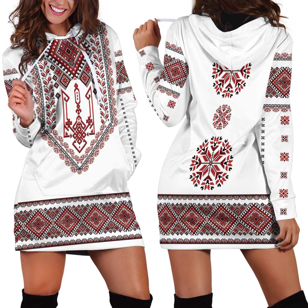 Ukraine Vyshyvanka Inspired Patterns Hoodie Dress White