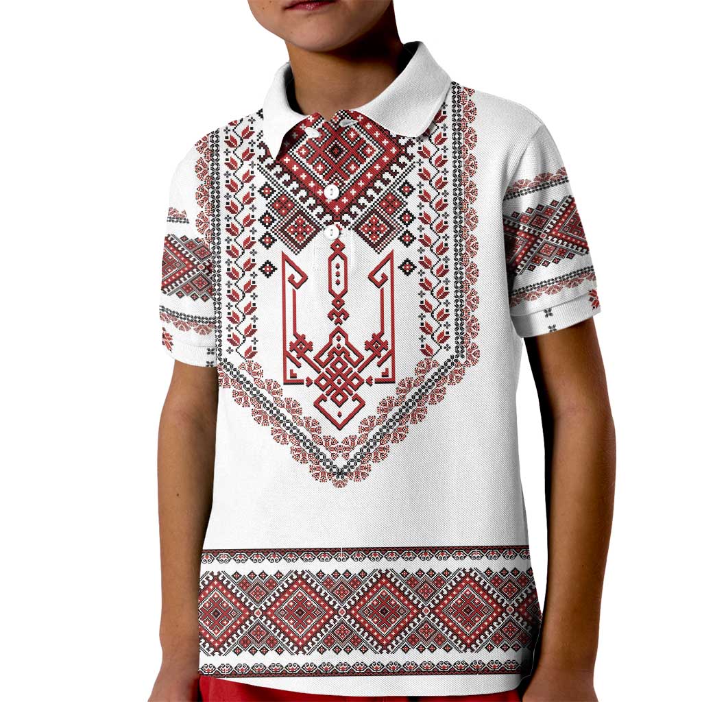 Ukraine Vyshyvanka Inspired Patterns Kid Polo Shirt White