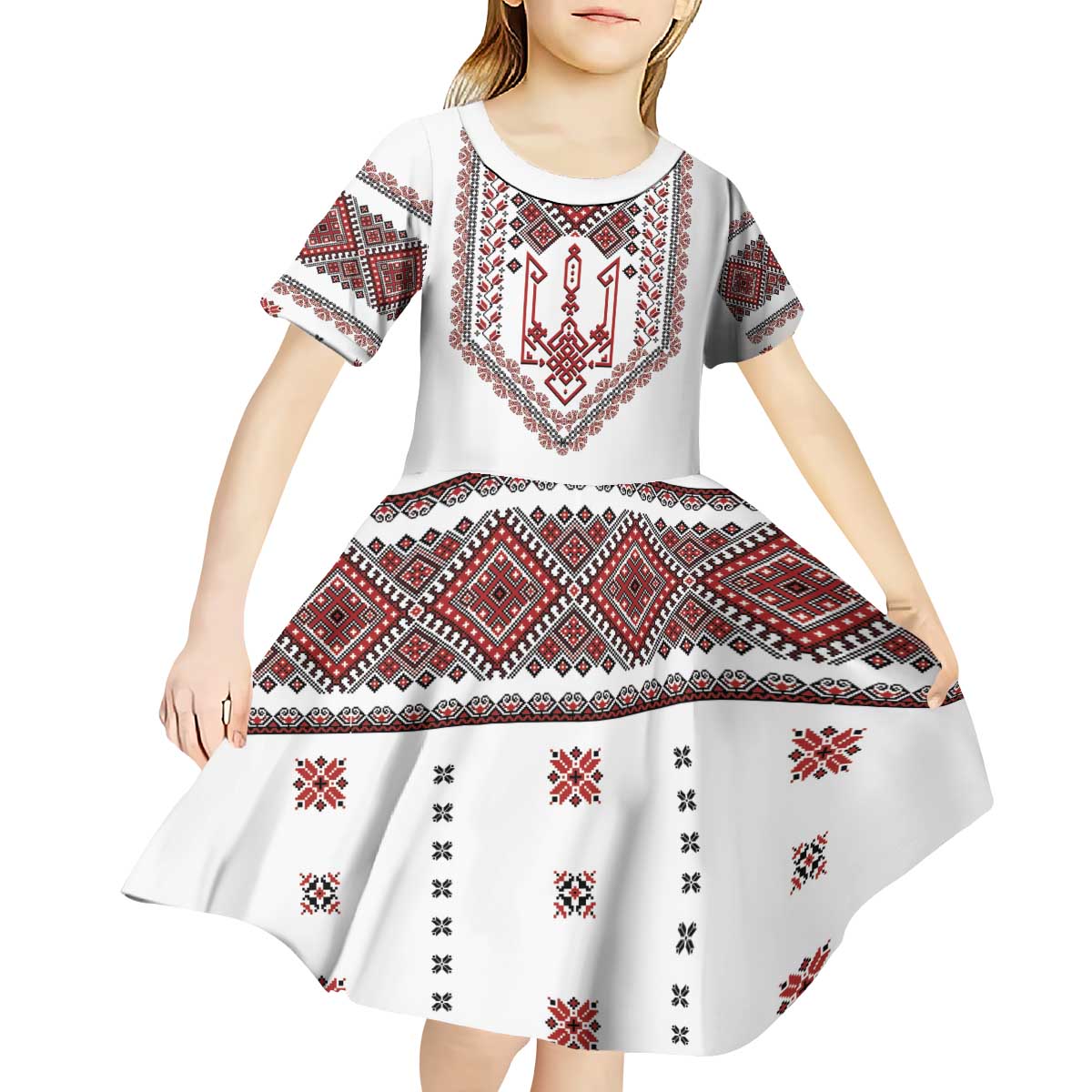 Ukraine Vyshyvanka Inspired Patterns Kid Short Sleeve Dress White