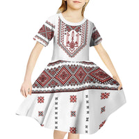 Ukraine Vyshyvanka Inspired Patterns Kid Short Sleeve Dress White