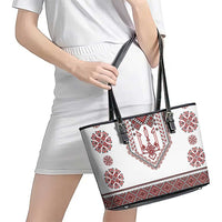 Ukraine Vyshyvanka Inspired Patterns Leather Tote Bag White