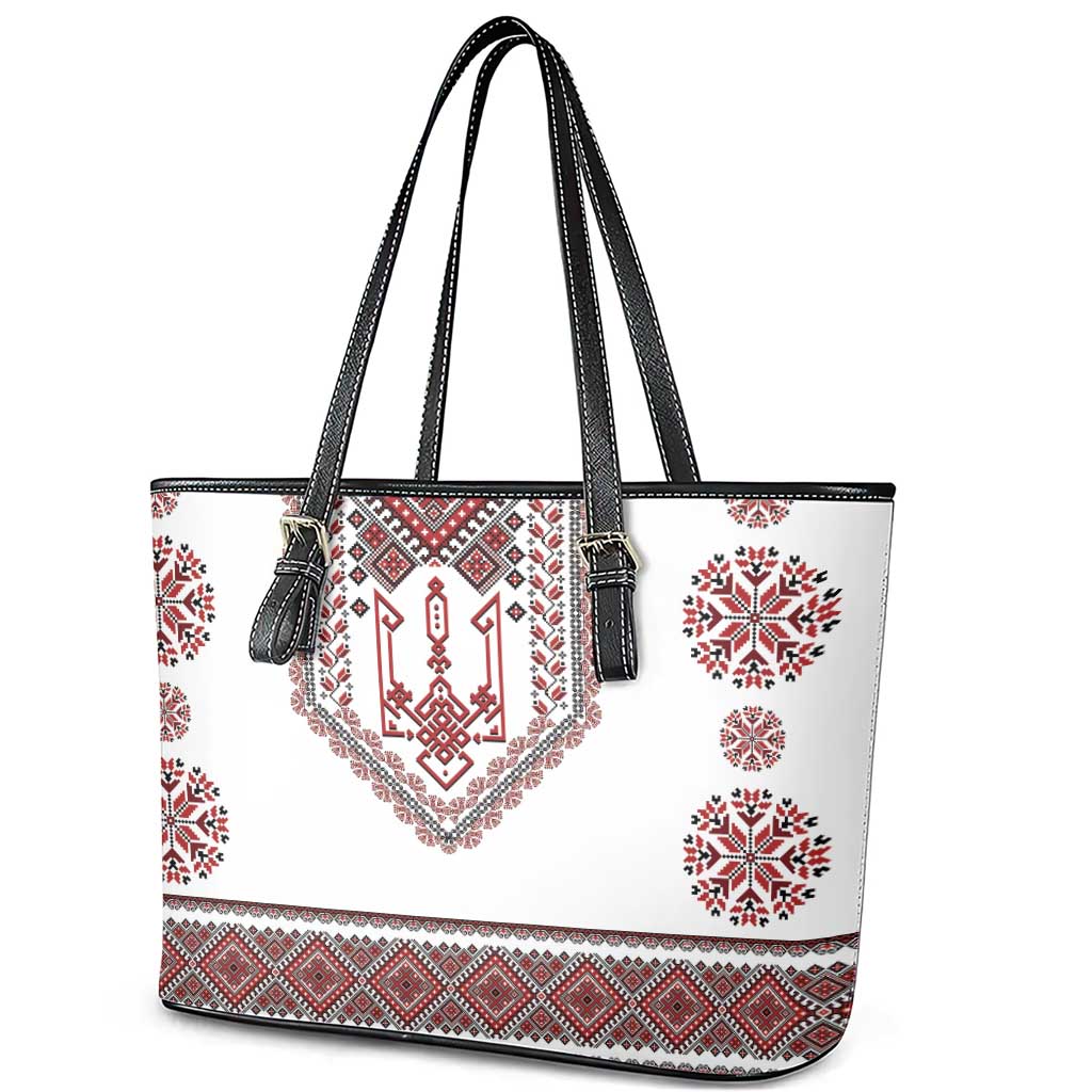 Ukraine Vyshyvanka Inspired Patterns Leather Tote Bag White