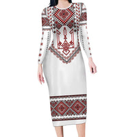 Ukraine Vyshyvanka Inspired Patterns Long Sleeve Bodycon Dress White