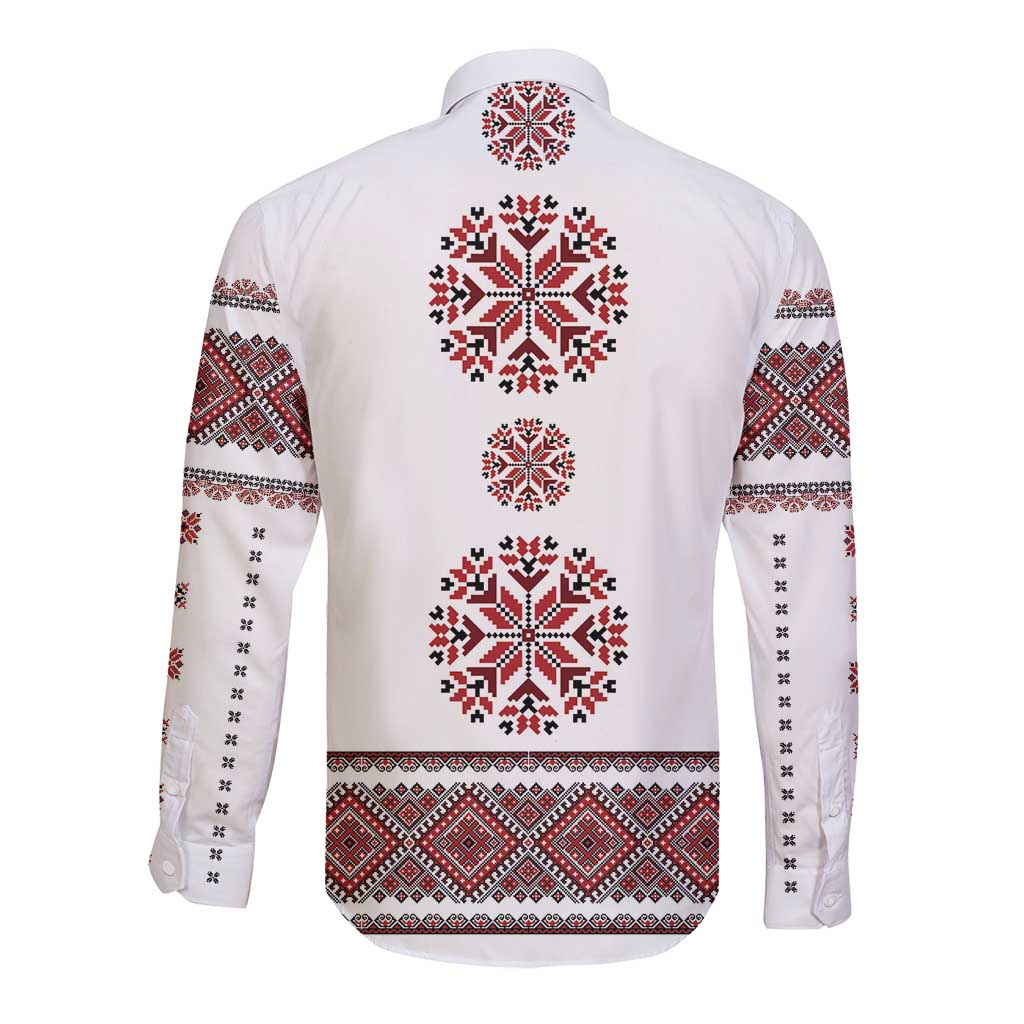 Ukraine Vyshyvanka Inspired Patterns Long Sleeve Button Shirt White