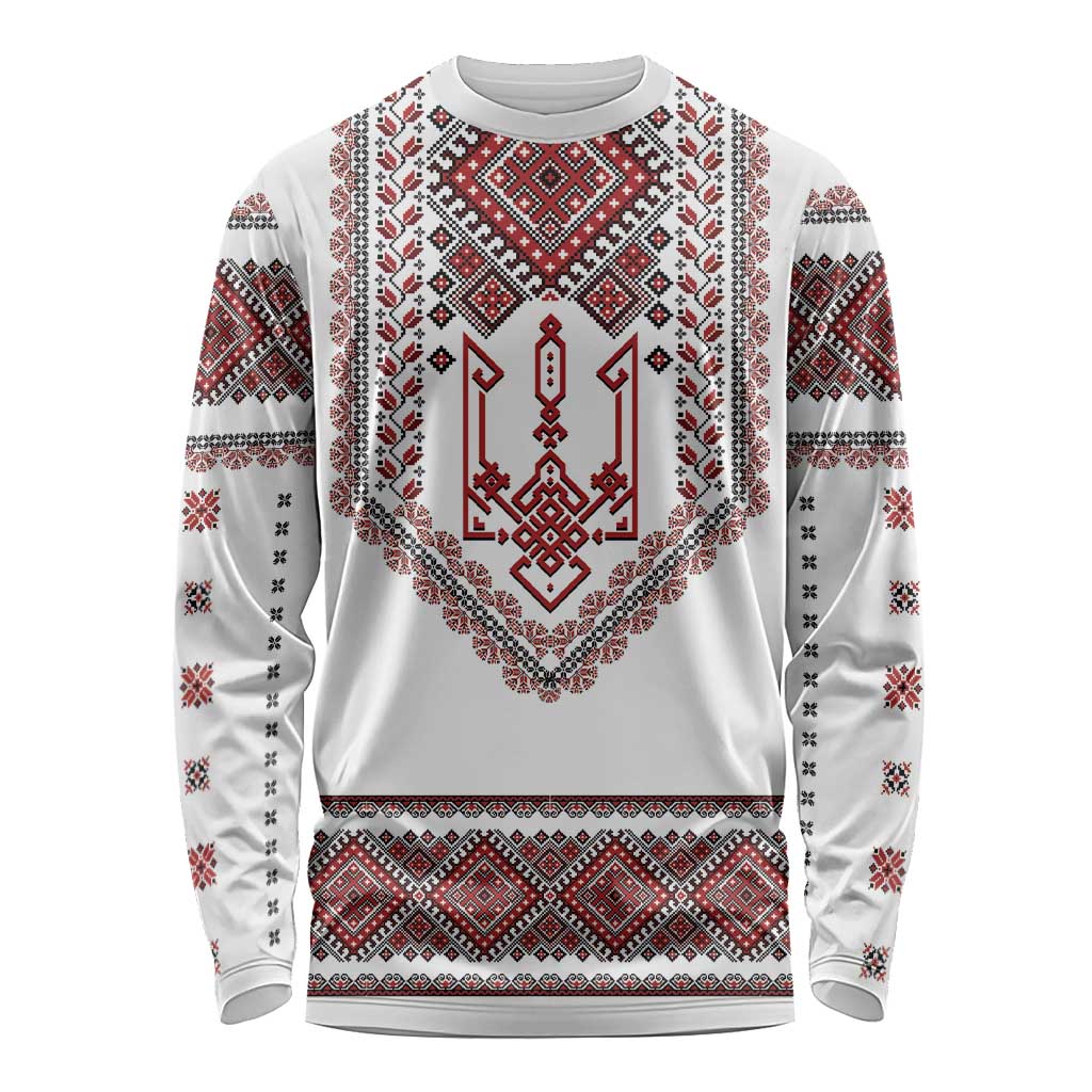 Ukraine Vyshyvanka Inspired Patterns Long Sleeve Shirt White