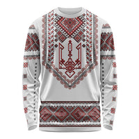 Ukraine Vyshyvanka Inspired Patterns Long Sleeve Shirt White