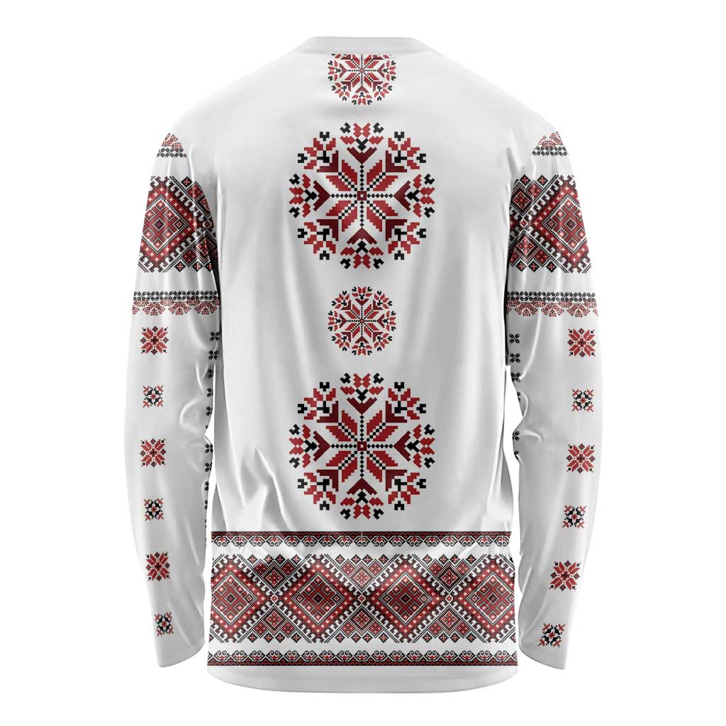 Ukraine Vyshyvanka Inspired Patterns Long Sleeve Shirt White