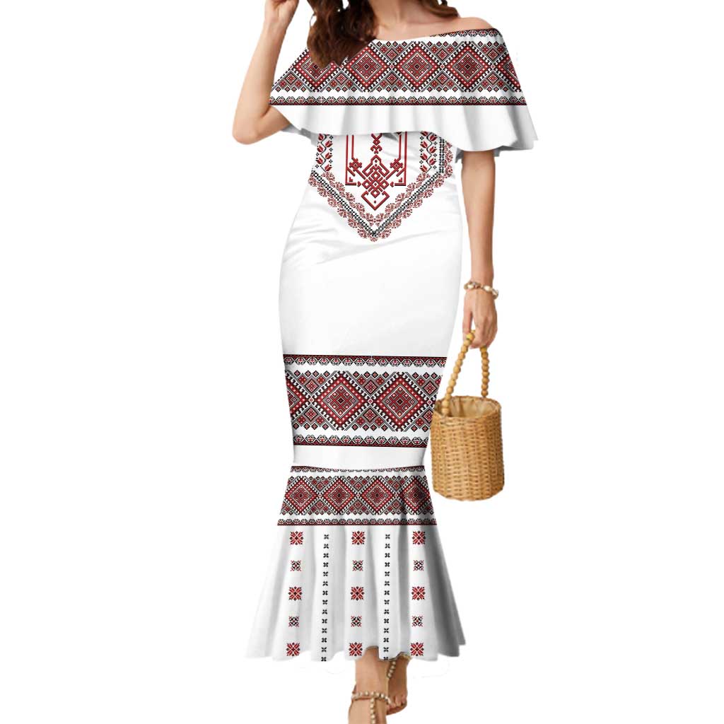 Ukraine Vyshyvanka Inspired Patterns Mermaid Dress White