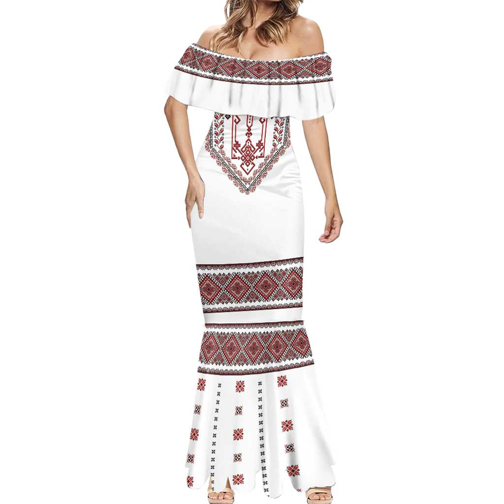 Ukraine Vyshyvanka Inspired Patterns Mermaid Dress White