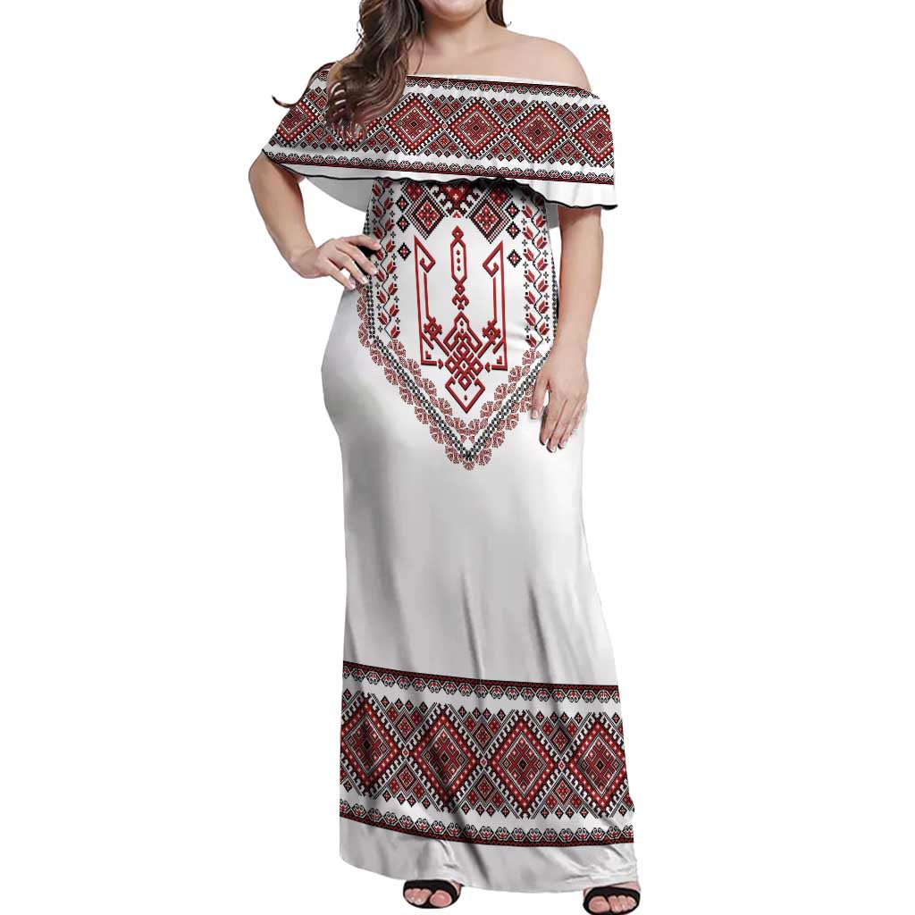 Ukraine Vyshyvanka Inspired Patterns Off Shoulder Maxi Dress White