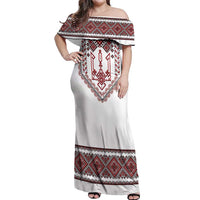 Ukraine Vyshyvanka Inspired Patterns Off Shoulder Maxi Dress White