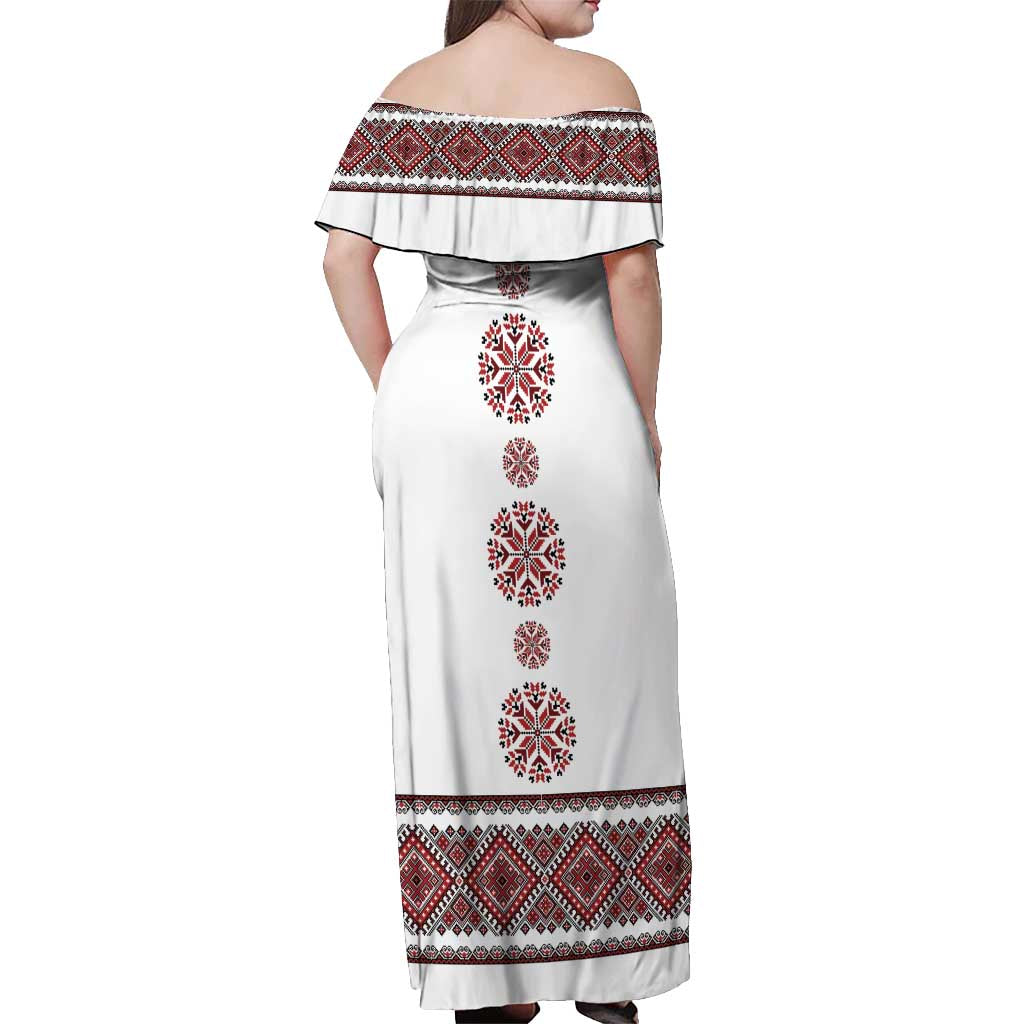 Ukraine Vyshyvanka Inspired Patterns Off Shoulder Maxi Dress White